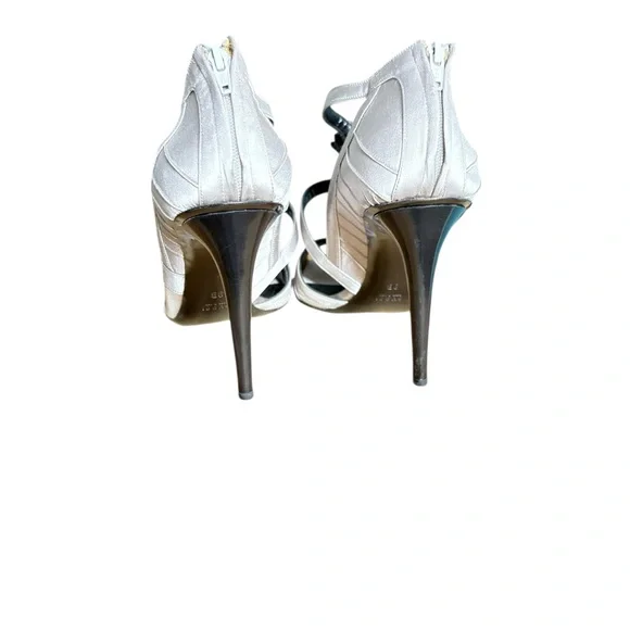 Gucci w/ Tom Ford Silver & Blk Satin Open Toe Formal Bow Detail High Heels 9 - Picture 4 of 14